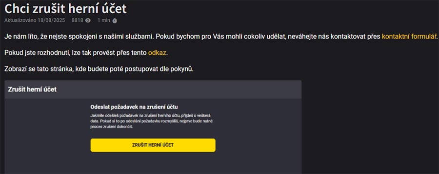 Zrušení účtu